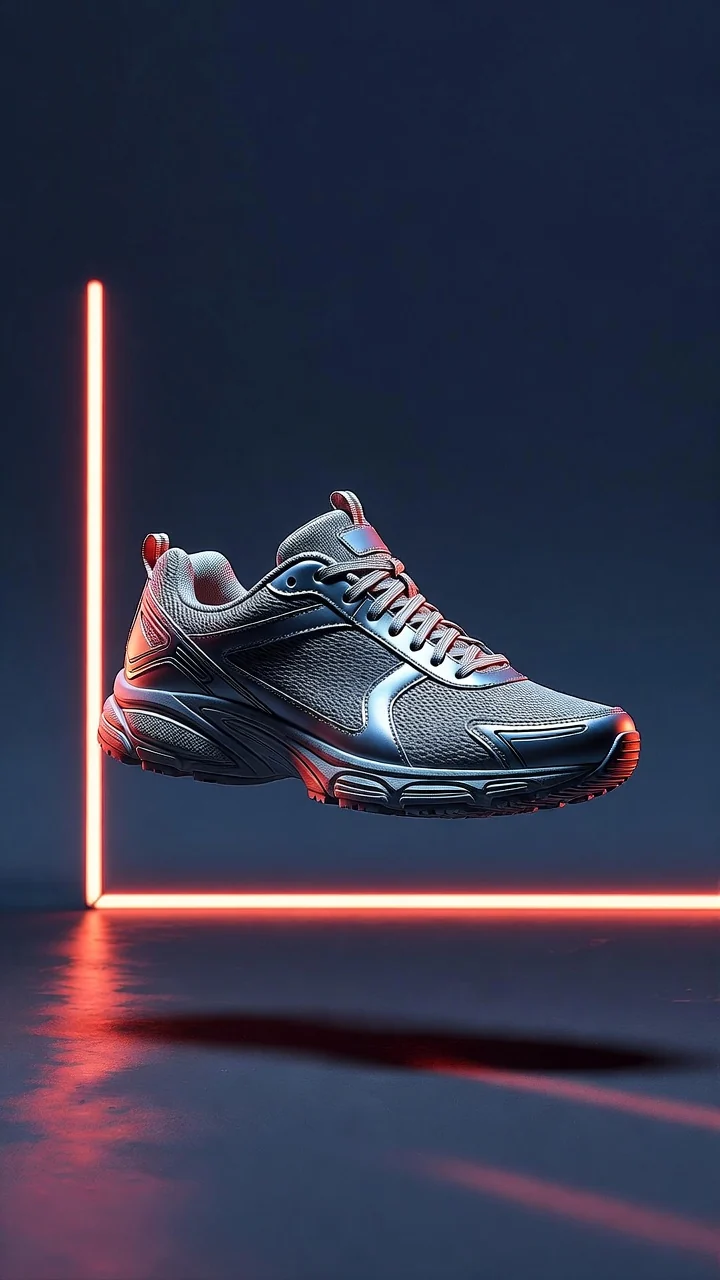 Campagne verticale pour une sneaker argentée